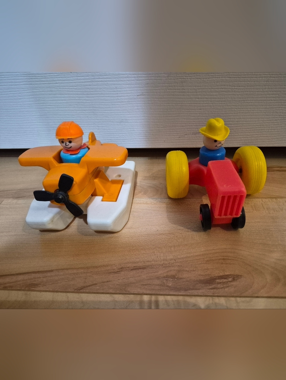 Vintage Fisher Price Little People tractor, float plane and 2 people